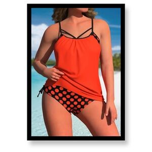 Women's Plus Size Redish Orange Polka Dot Swim Set